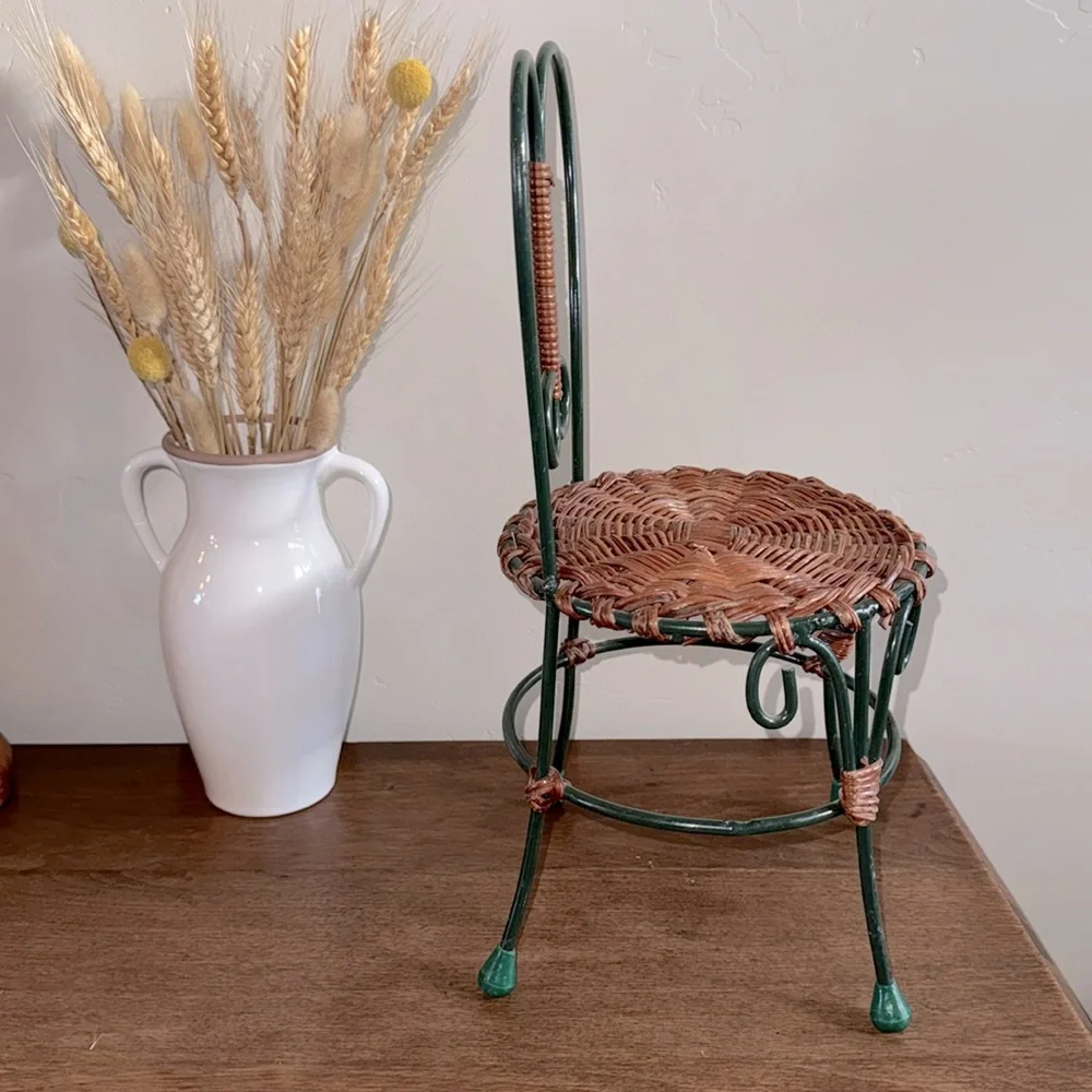 Wicker and Metal Ice Cream Parlor Doll Sized Cafe Bistro Chair Cottage Decor
